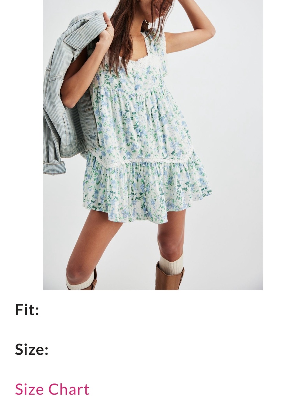 Free People White Floral Tiered Midi Dress with Blue & Green Print size S